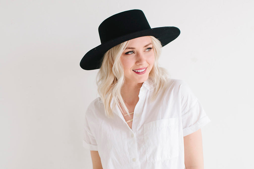 Black flat brim Gigi Pip hat