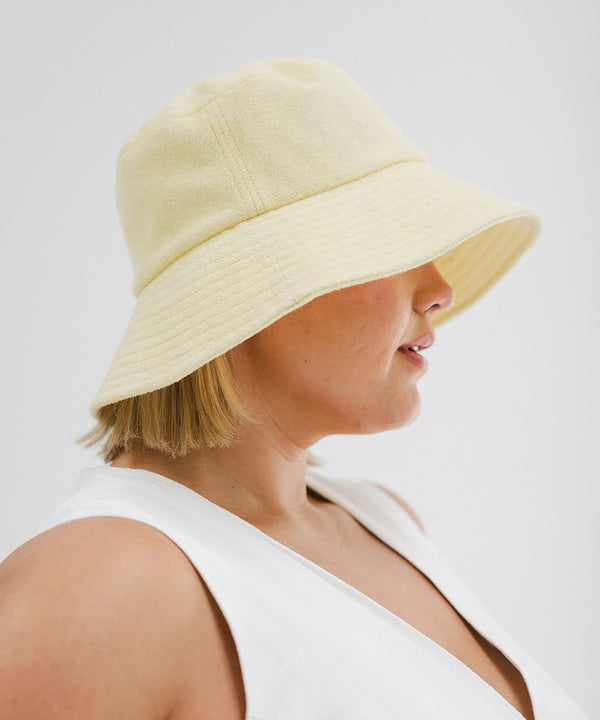 Gigi Pip bucket hats for women - Blair Terry Bucket Hat - 100% cotton terry, packable friendly bucket hat for women [butter yellow]