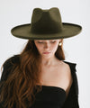 Gigi Pip felt hats for women - Amelia Wide Brim Fedora - 100% australian wool wide brim fedora with a pinched teardrop crown + pencil rolled brim [limited-edition-moss]