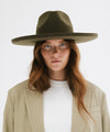 Gigi Pip felt hats for women - Amelia Wide Brim Fedora - 100% australian wool wide brim fedora with a pinched teardrop crown + pencil rolled brim [limited-edition-moss]