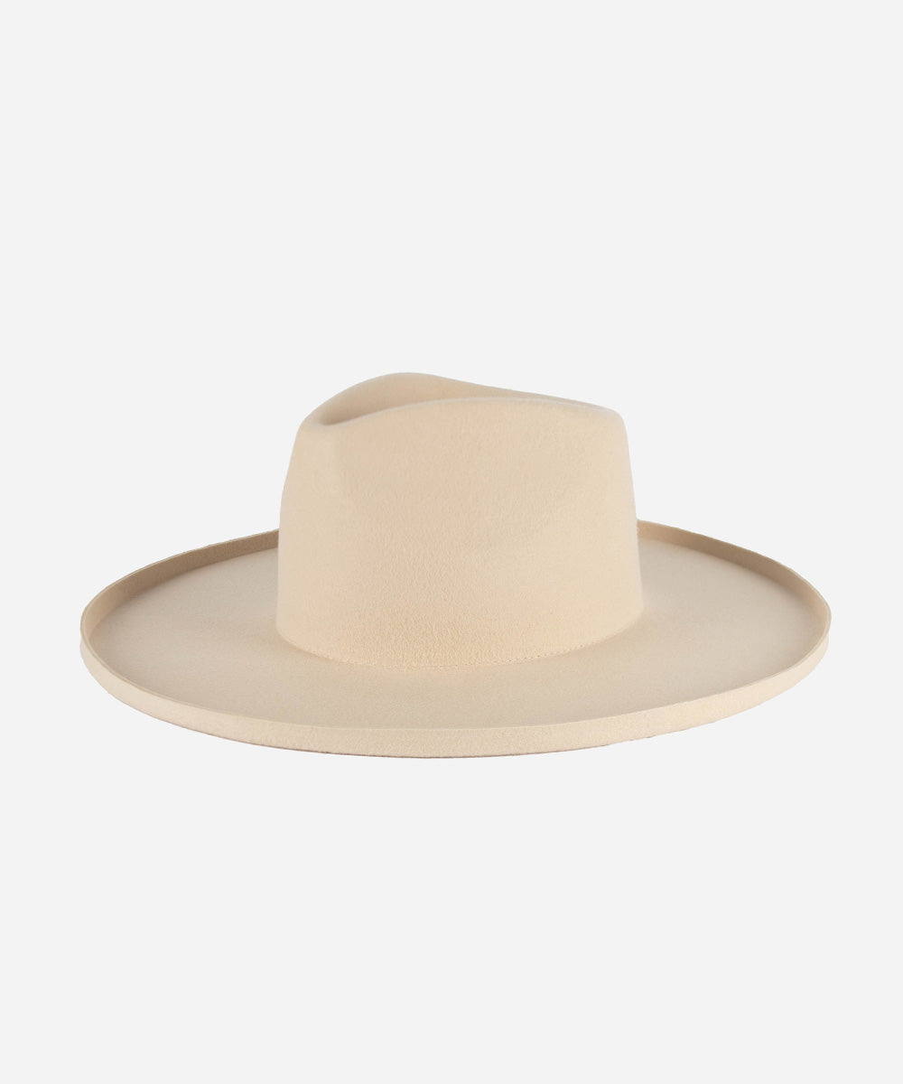 Gigi Pip felt hats for women - Amelia Wide Brim Fedora - 100% australian wool wide brim fedora with a pinched teardrop crown + pencil rolled brim [cream]