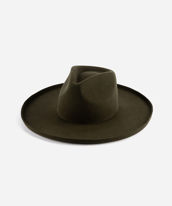 Gigi Pip felt hats for women - Amelia Wide Brim Fedora - 100% australian wool wide brim fedora with a pinched teardrop crown + pencil rolled brim [limited-edition-moss]