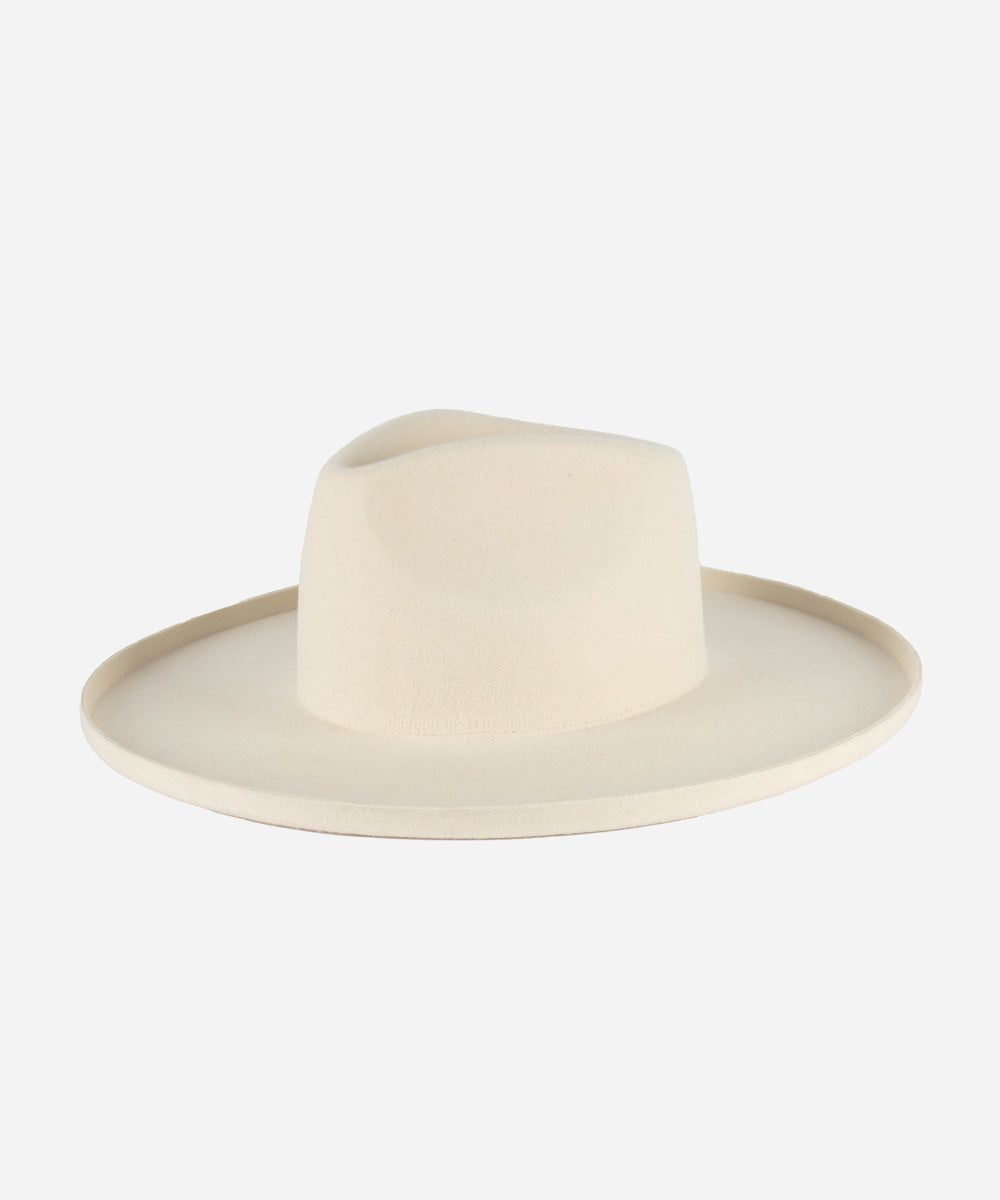 Gigi Pip felt hats for women - Amelia Wide Brim Fedora - 100% australian wool wide brim fedora with a pinched teardrop crown + pencil rolled brim [off white]