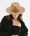 Gigi Pip felt hats for women - Ava Fedora - 100% australian wool felt fedora with a stiff upturned brim + pinched fedora crown, featuring a Gigi Pip embossed leather tab on the brim [brown]