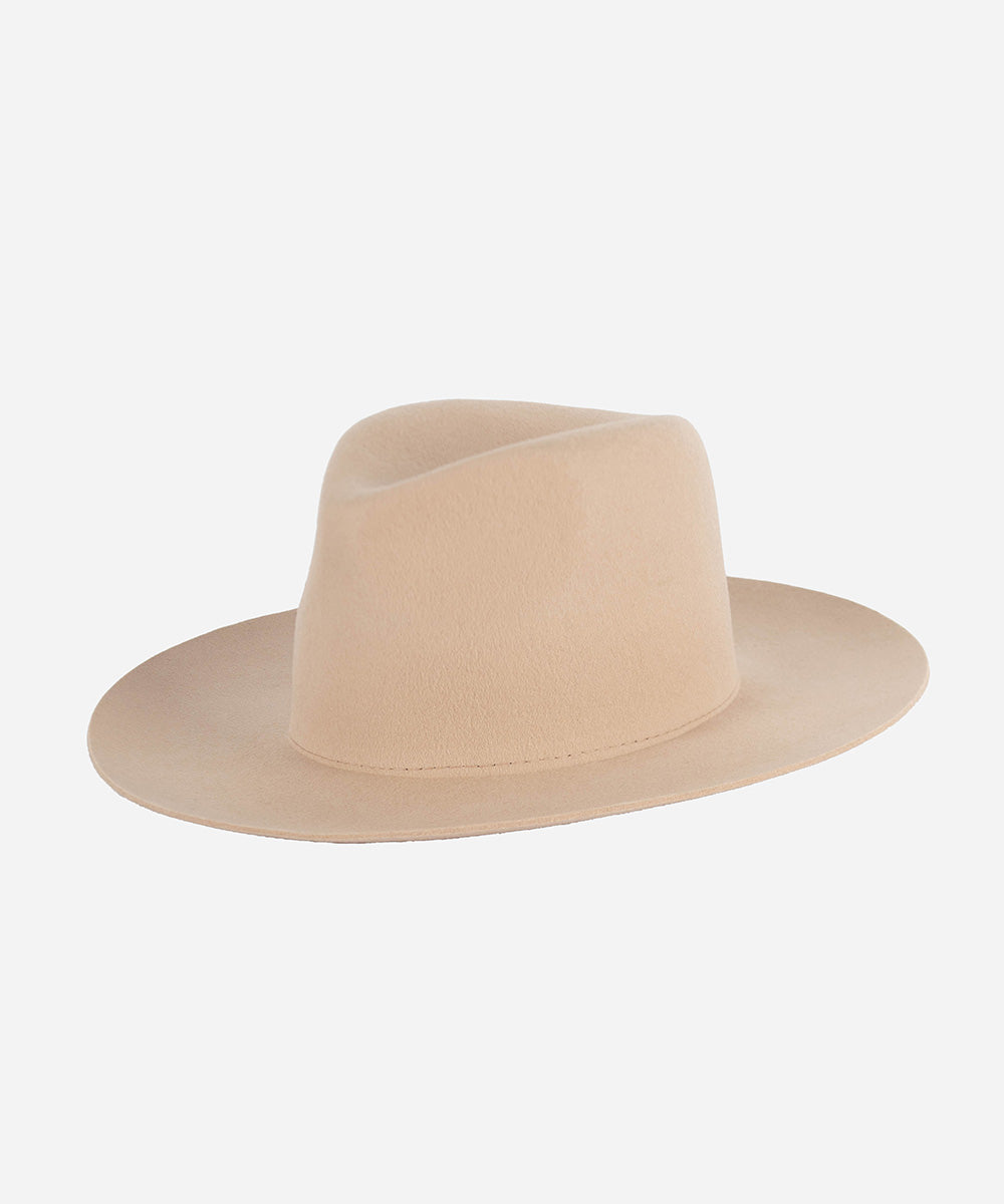 Gigi Pip felt hats for women - Ava Fedora - 100% australian wool felt fedora with a stiff upturned brim + pinched fedora crown, featuring a Gigi Pip embossed leather tab on the brim [cream]