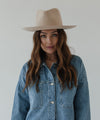 Gigi Pip felt hats for women - Ava Fedora - 100% australian wool felt fedora with a stiff upturned brim + pinched fedora crown, featuring a Gigi Pip embossed leather tab on the brim [cream]