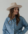 Gigi Pip felt hats for women - Ava Fedora - 100% australian wool felt fedora with a stiff upturned brim + pinched fedora crown, featuring a Gigi Pip embossed leather tab on the brim [cream]