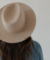 Gigi Pip felt hats for women - Ava Fedora - 100% australian wool felt fedora with a stiff upturned brim + pinched fedora crown, featuring a Gigi Pip embossed leather tab on the brim [cream]