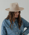 Gigi Pip felt hats for women - Ava Fedora - 100% australian wool felt fedora with a stiff upturned brim + pinched fedora crown, featuring a Gigi Pip embossed leather tab on the brim [cream]