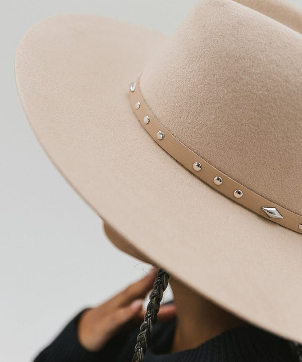 Women's studded brown Fedora hat