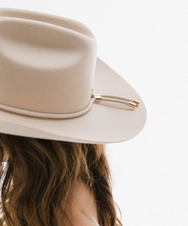 Gigi Pip hat bands + trims for women's hats - Cara Loren Bolo Band - 100% genuine vegan leather adjustable rope band featuring gold metal hardware [cream]