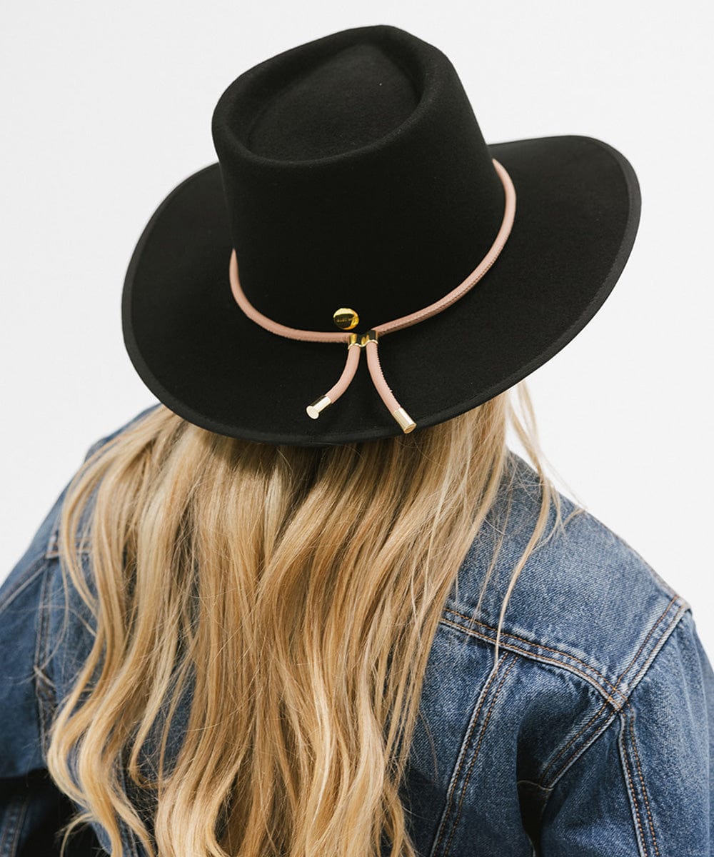 Gigi Pip hat bands + trims for women's hats - Cara Loren Bolo Band - 100% genuine vegan leather adjustable rope band featuring gold metal hardware [tan]