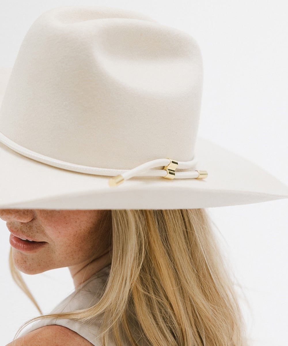 Gigi Pip hat bands + trims for women's hats - Cara Loren Vegan Wrap Band - leather vegan adjustable wrap band featuring gold plated metal hardware [off white]