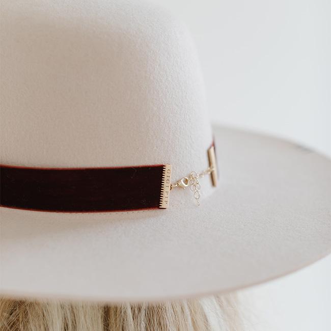 Gigi Pip hat bands + trims for women's hats - Velvet Chain Band - 100% nylon ribbon band with a layer of velvet lining the outside, featuring with Gigi Pip [rusty-red]