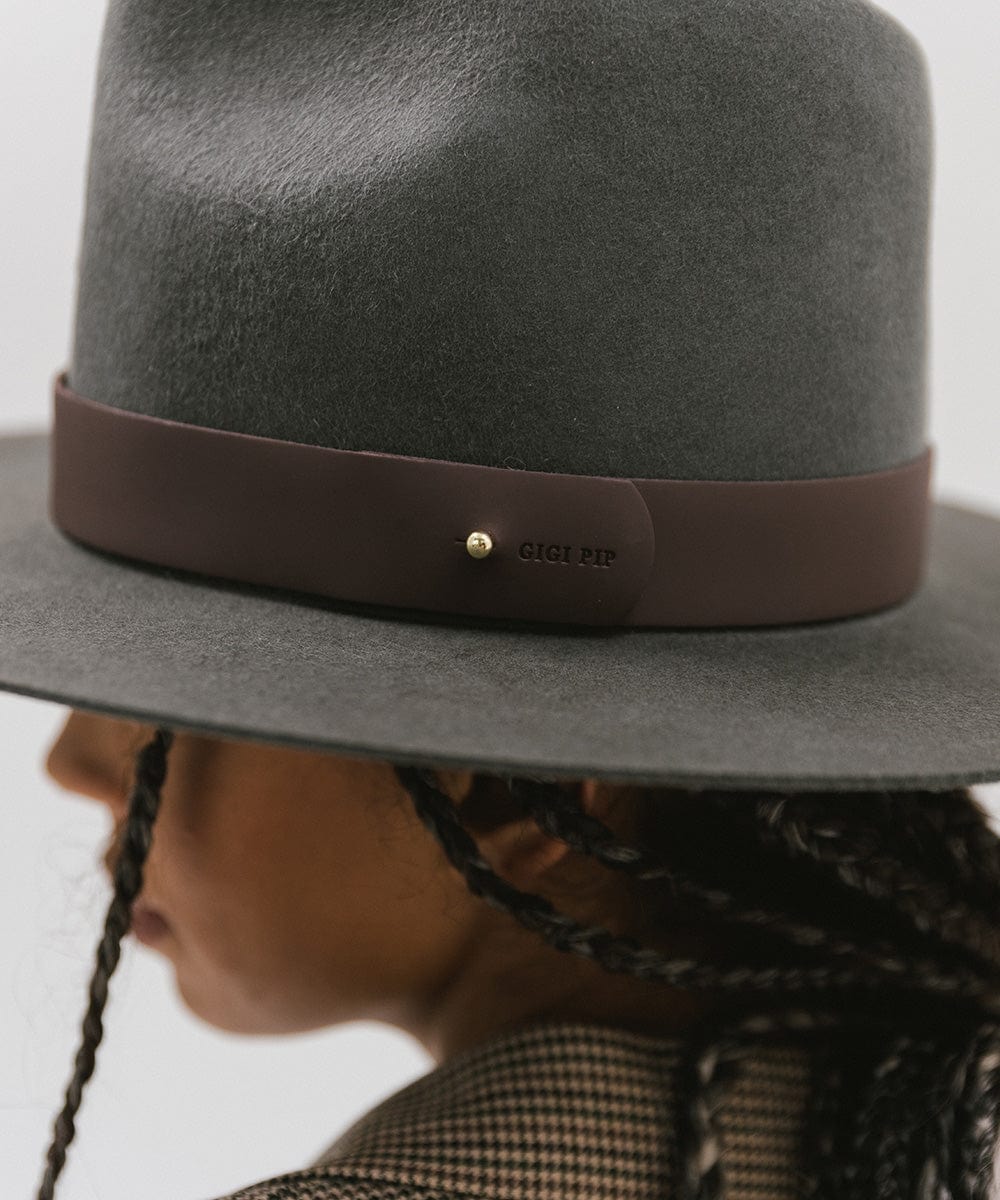 Gigi Pip hat bands + trims for women's hats - Wide Leather Band - 100% genuine leather hat band featuring a metal pin enclosure + Gigi Pip embossed on the edge [chocolate]