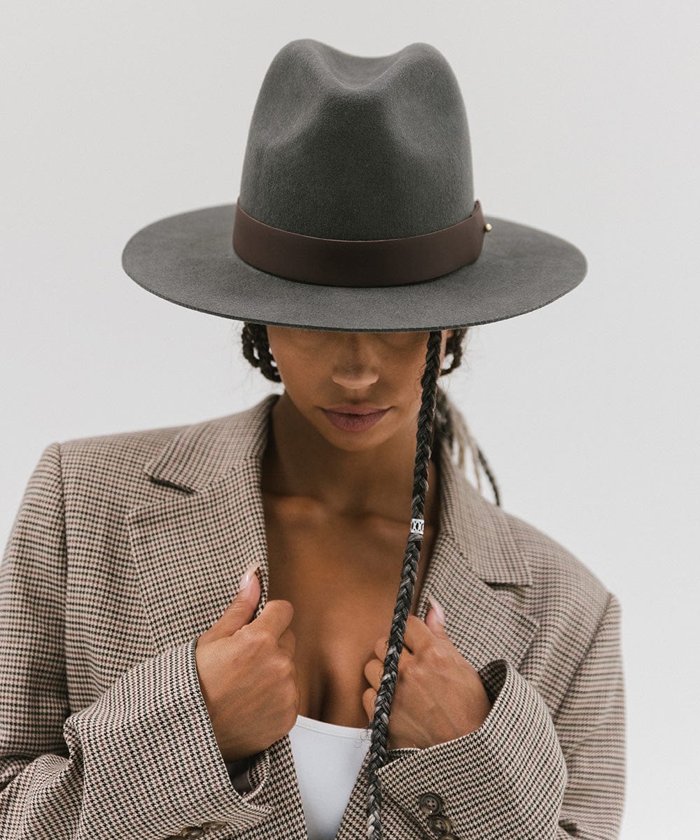 Gigi Pip hat bands + trims for women's hats - Wide Leather Band - 100% genuine leather hat band featuring a metal pin enclosure + Gigi Pip embossed on the edge [chocolate]