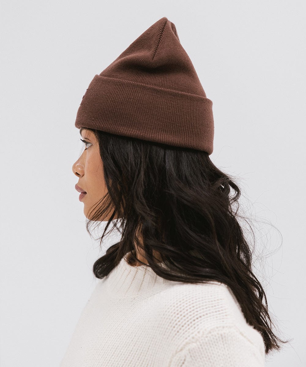 Gigi Pip beanies for women - Pip Beanie - classic 100% acrylic beanie with the Gigi Pip logo on the fold over label above the eyes [chocolate]