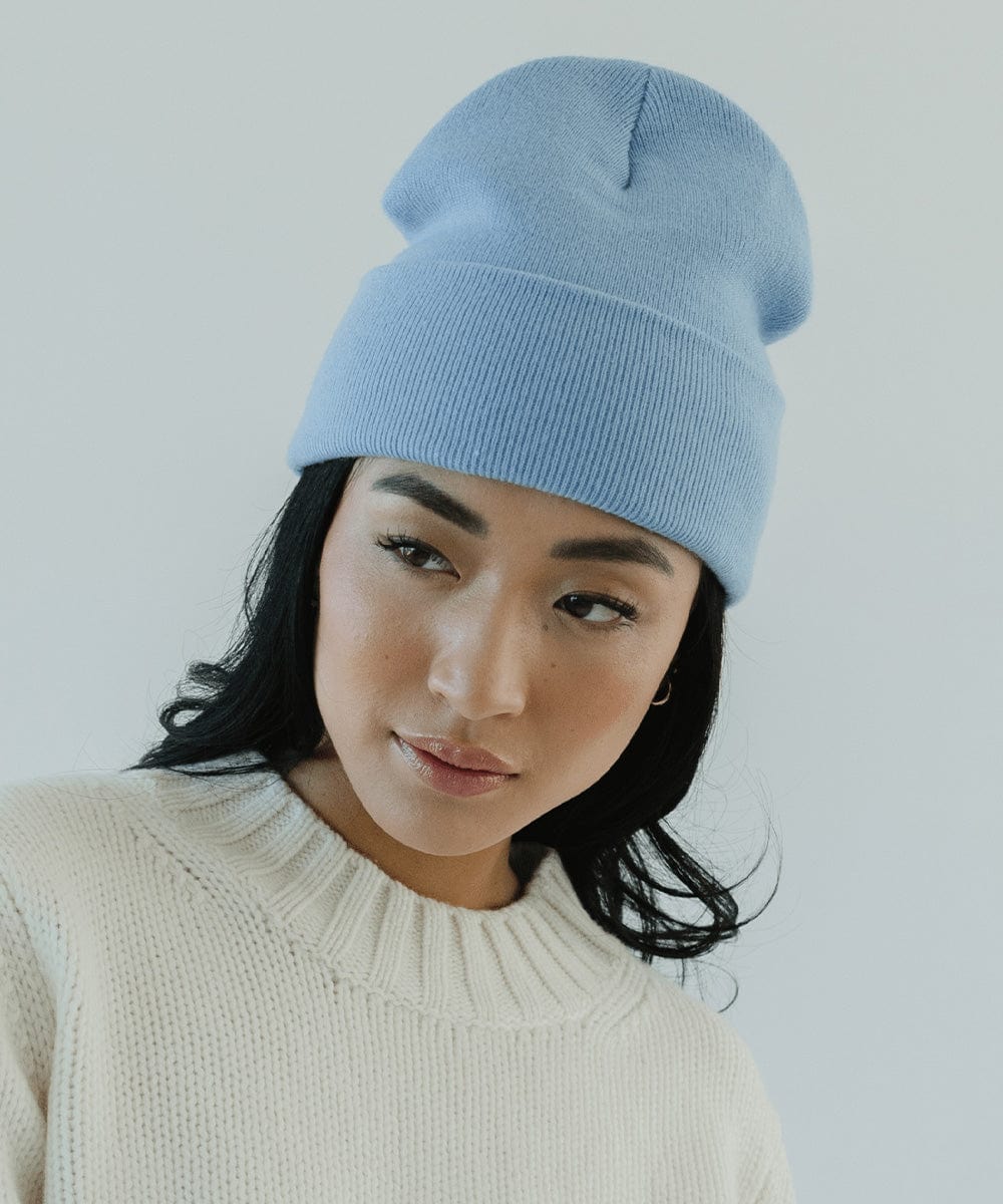 Gigi Pip beanies for women - Shay Beanie - 100% acrylic classic beanie featuring a stylized Gigi Pip loop tag on the fold that says “For the Woman Who Wears Many Hats” [azure blue]