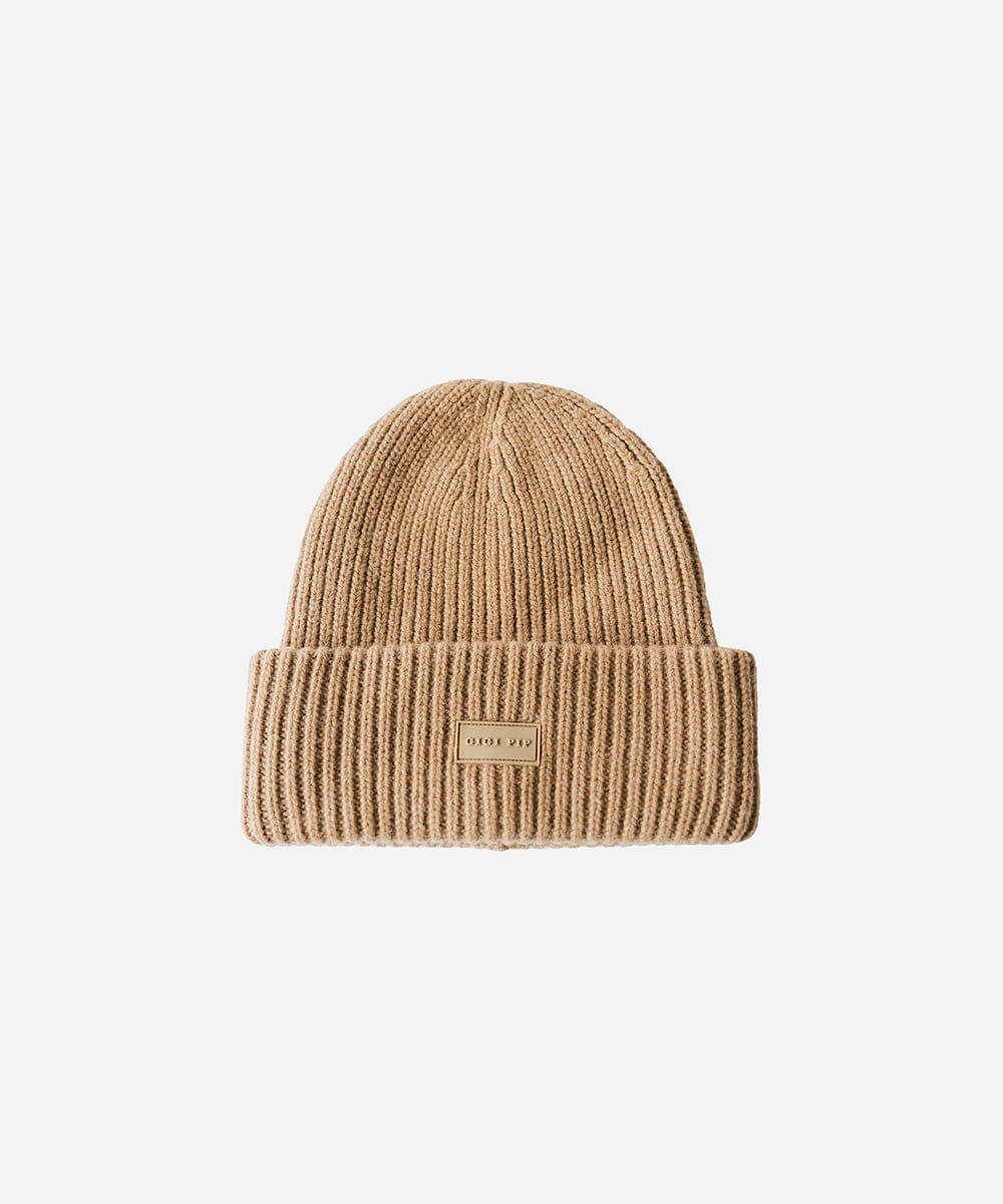 Gigi Pip beanies for women - Gigi Merino Wool Beanie - 100% merino wool double fold beanie featuring a Gigi Pip branded silicone patch on the front fold [brown]