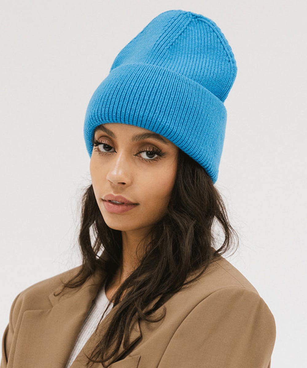 Gigi Pip beanies for women - Lou Knit Beanie - 100% Acrylic chunky oversized beanie featuring 4 neon color options with a tonal woven branded loop tag on the double fold [deja blue]