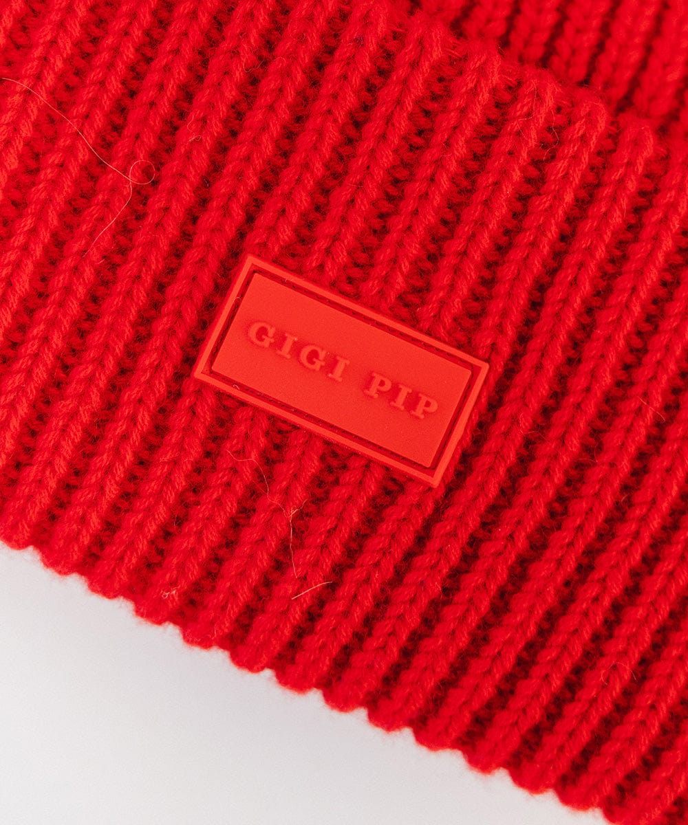 Gigi Pip beanies for women - Gigi Merino Wool Beanie - 100% merino wool double fold beanie featuring a Gigi Pip branded silicone patch on the front fold [ruby red]