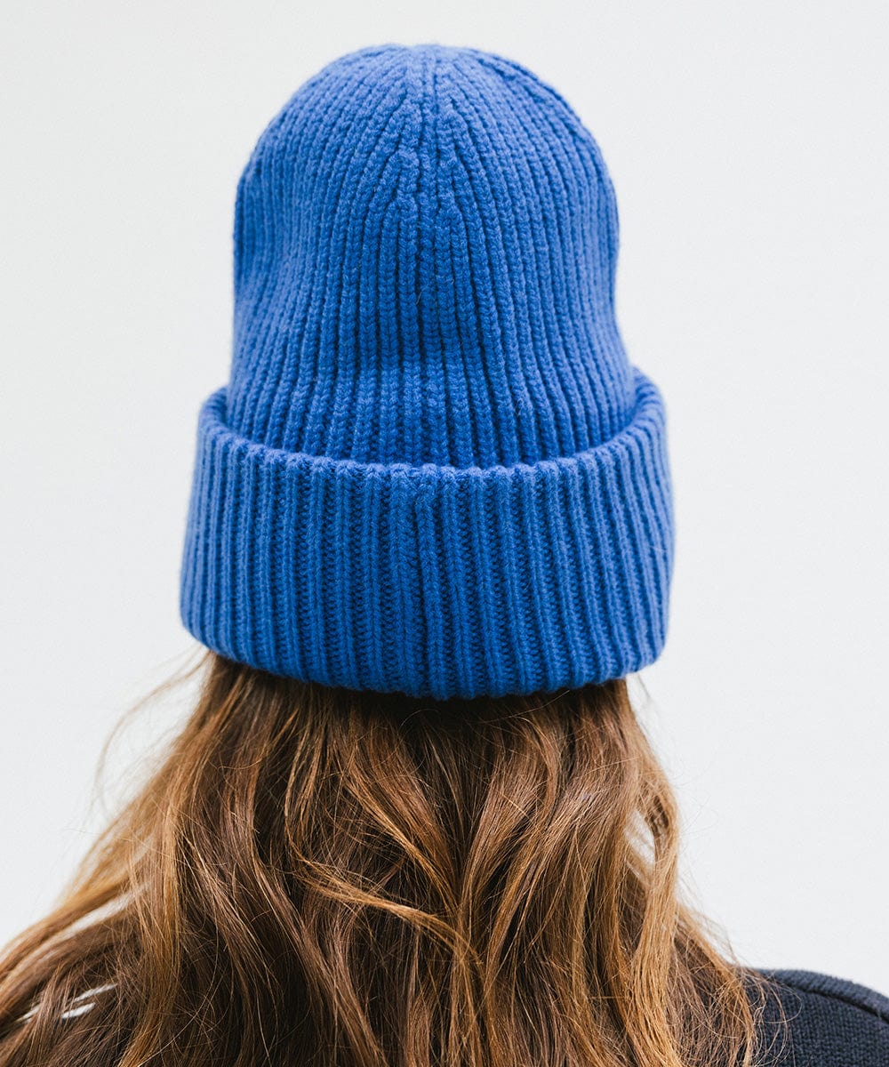 Gigi Pip beanies for women - Gigi Merino Wool Beanie - 100% merino wool double fold beanie featuring a Gigi Pip branded silicone patch on the front fold [alpine blue]