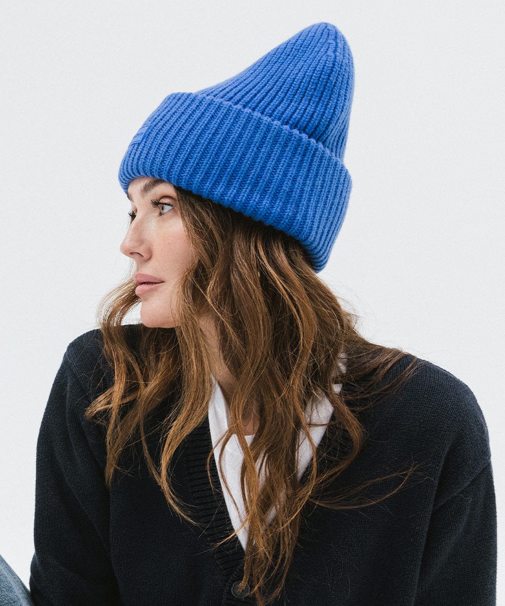 Gigi Pip beanies for women - Gigi Merino Wool Beanie - 100% merino wool double fold beanie featuring a Gigi Pip branded silicone patch on the front fold [alpine blue]