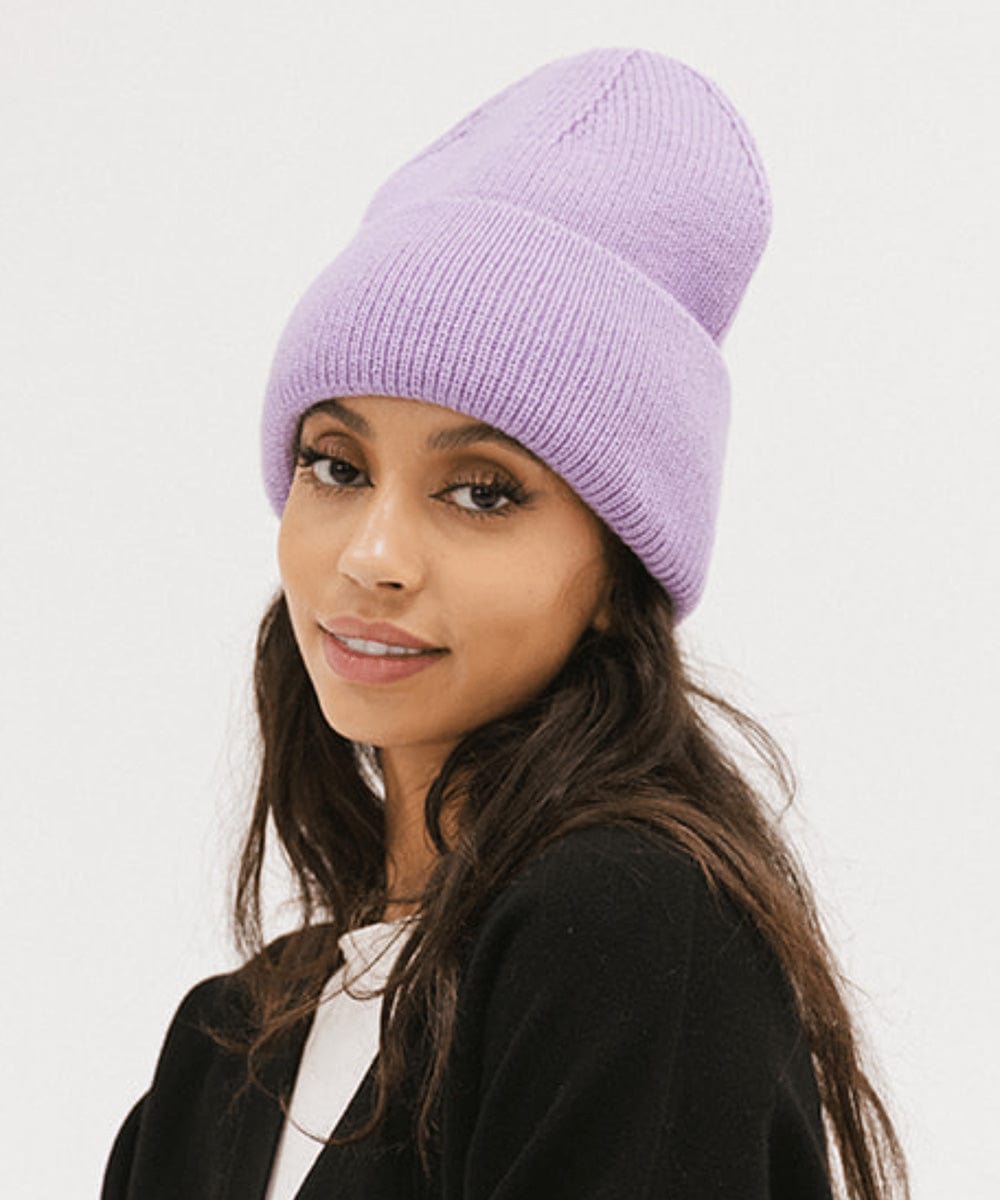 Gigi Pip beanies for women - Lou Knit Beanie - 100% Acrylic chunky oversized beanie featuring 4 neon color options with a tonal woven branded loop tag on the double fold [lavender]