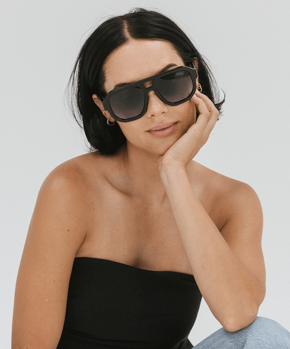 Gigi Pip sunglasses for women - Farrah Aviator Sunglasses - aviator style women's glasses with an acetate frame + polarized lenses [black]