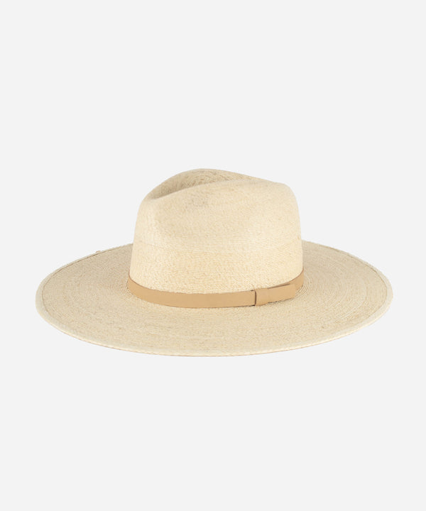 Gigi Pip straw hats for women - Blake - 100% guatemalan palm flat brim straw fedora hat featuring a thin tonal leather band and gp pin on the back [natural]