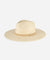 Gigi Pip straw hats for women - Blake - 100% guatemalan palm flat brim straw fedora hat featuring a thin tonal leather band and gp pin on the back [natural]