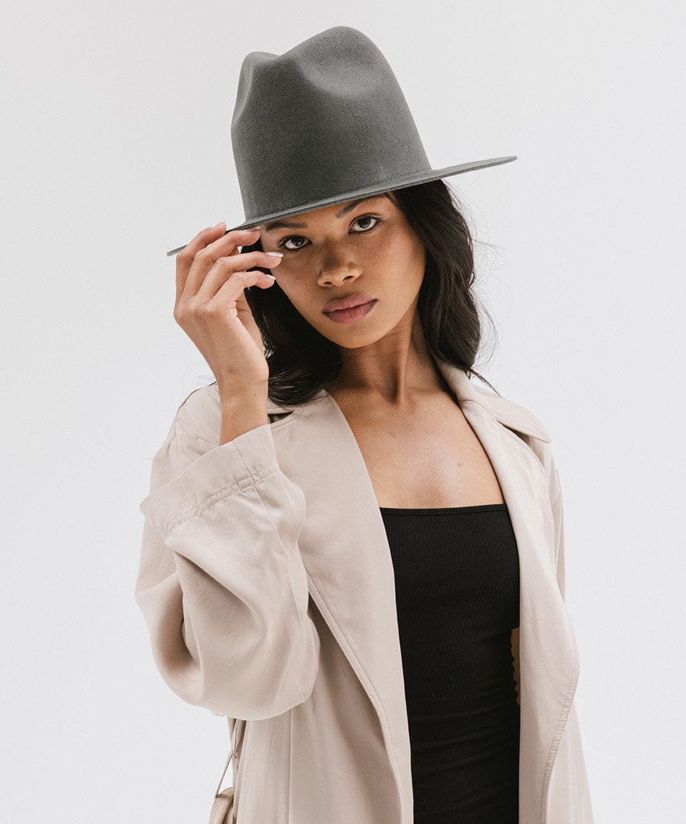 Blemished Felt Billie Tall Fedora - Dark Grey BLEMISHED