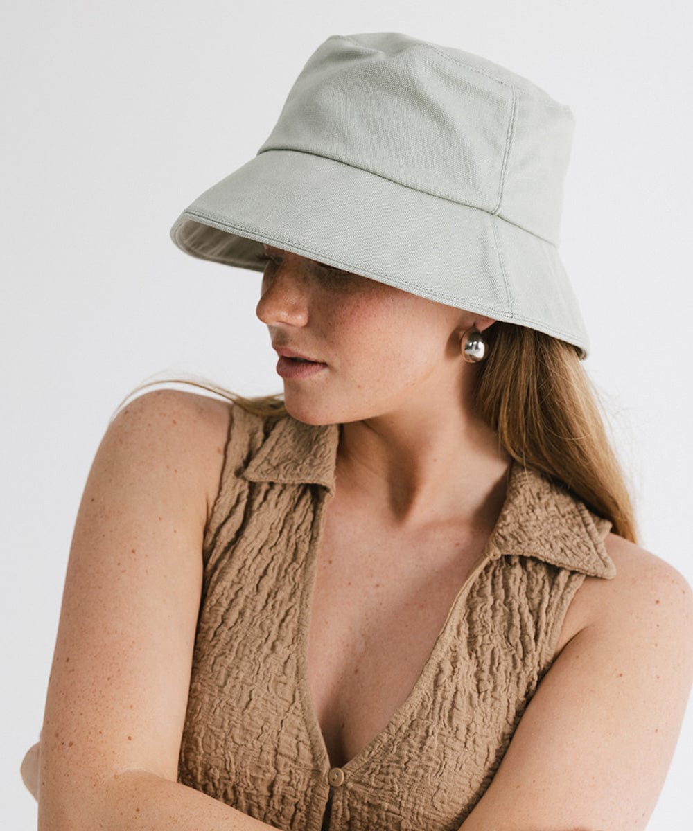 Gigi Pip bucket hats for women - Rylee Bucket Hat - 100% cotton bucket hat with a silk inner liner and an adjustable sweatband, featuring a gold Gigi Pip pin on the back of the crown [sage]