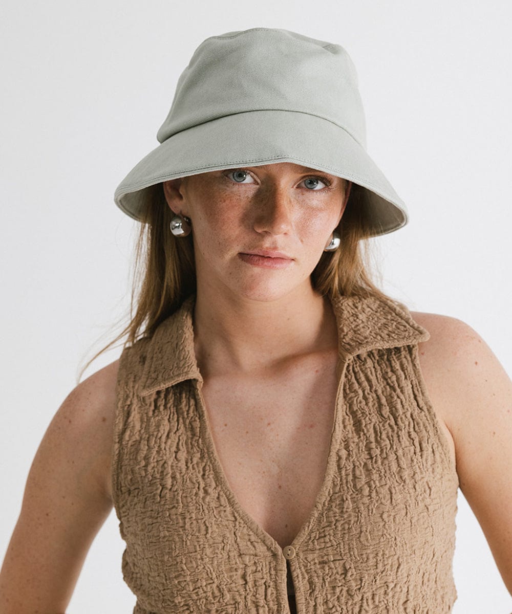 Gigi Pip bucket hats for women - Rylee Bucket Hat - 100% cotton bucket hat with a silk inner liner and an adjustable sweatband, featuring a gold Gigi Pip pin on the back of the crown [sage]