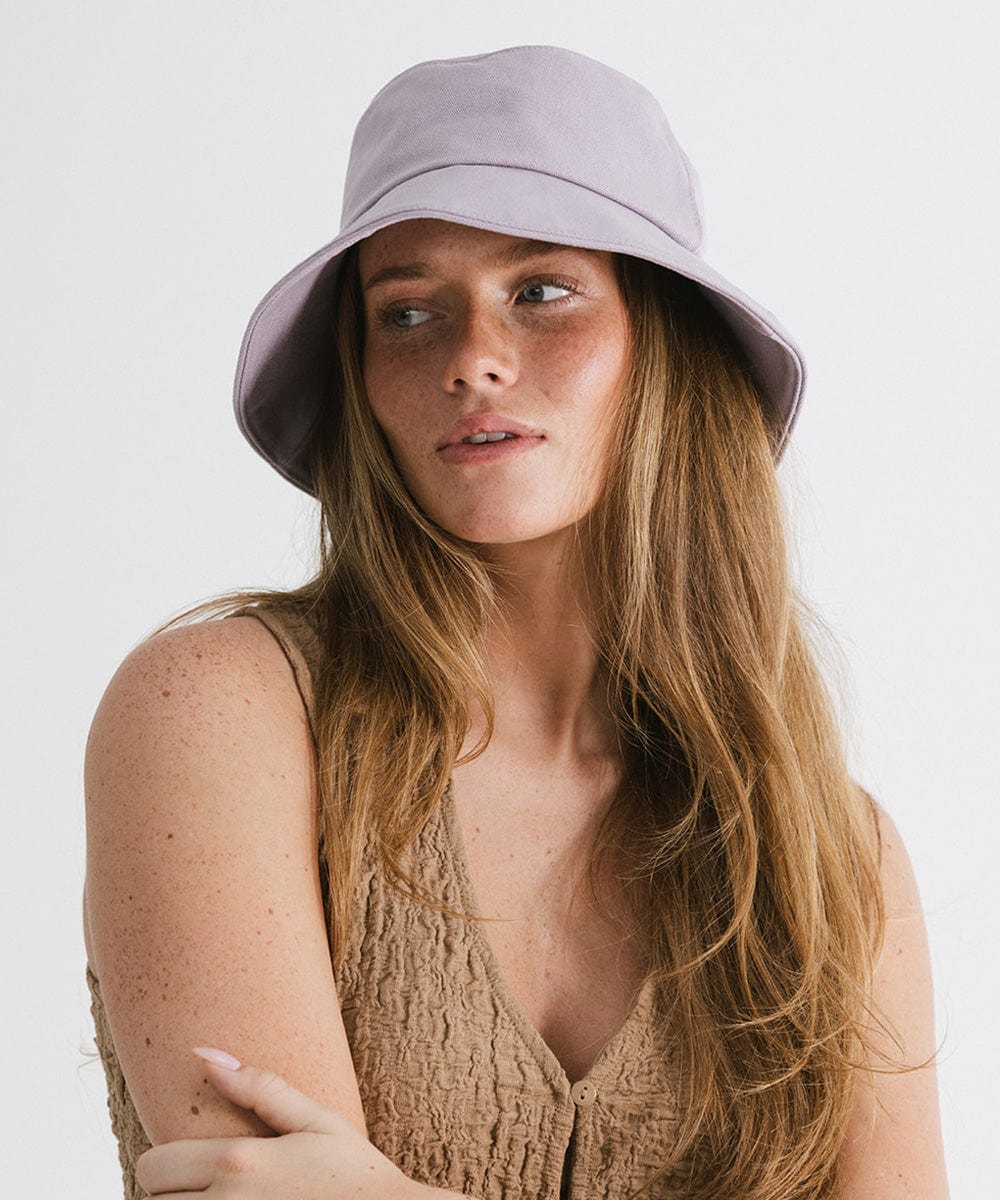 Gigi Pip bucket hats for women - Rylee Bucket Hat - 100% cotton bucket hat with a silk inner liner and an adjustable sweatband, featuring a gold Gigi Pip pin on the back of the crown [lavender]