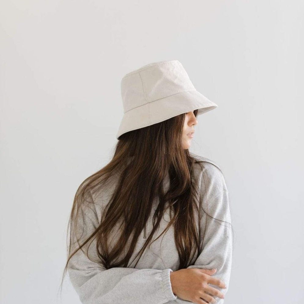 Gigi Pip bucket hats for women - Rylee Bucket Hat - 100% cotton bucket hat with a silk inner liner and an adjustable sweatband, featuring a gold Gigi Pip pin on the back of the crown [cream]