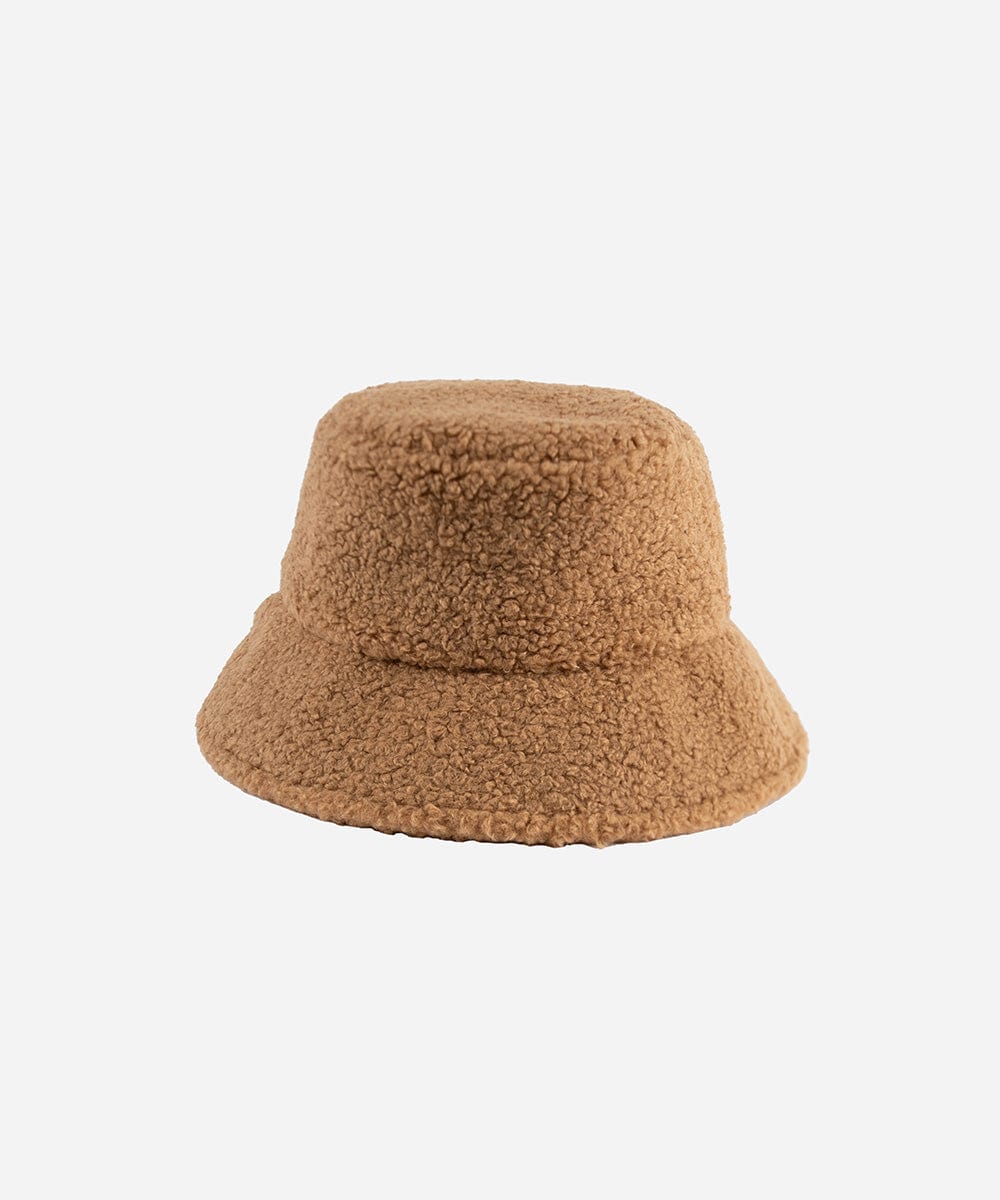 Gigi Pip bucket hats for women - Jackson Sherpa Bucket Hat - sherpa bucket hat featuring a raw edge leather band with our signature xx stitching closure and equipped with an adjustable inner band [camel]