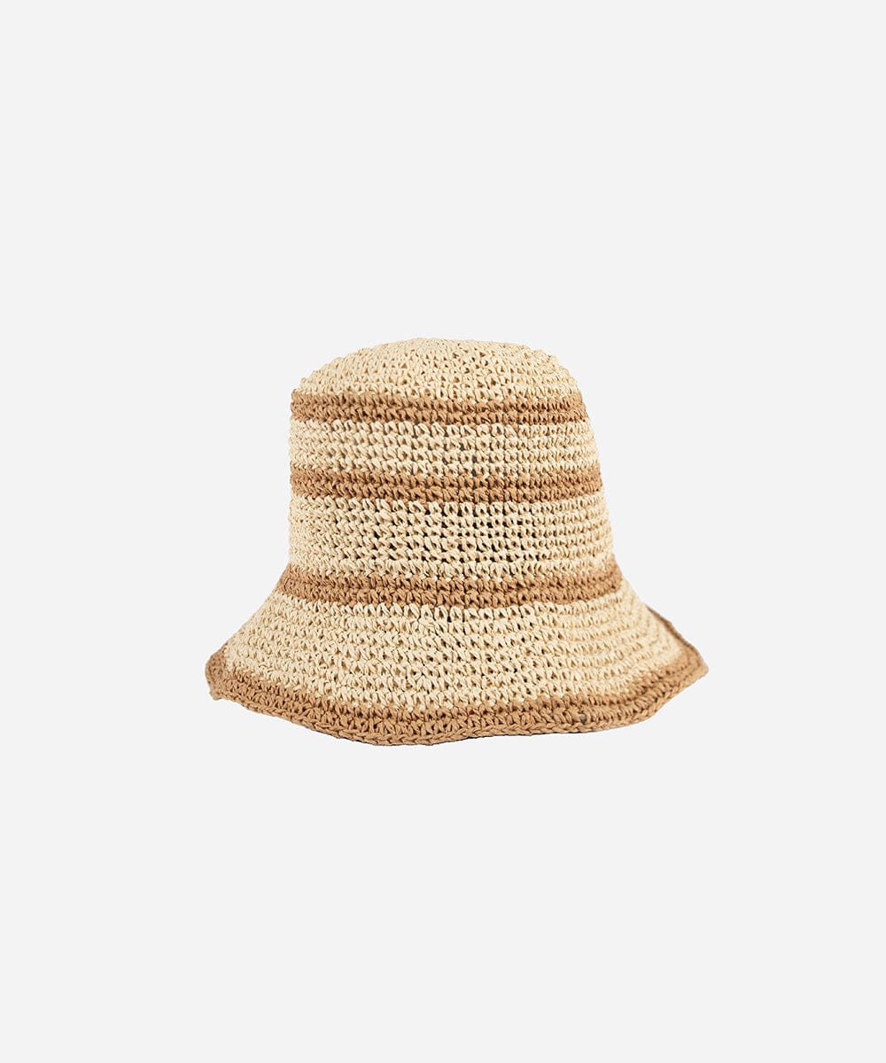 Bucket Hats Sal Crochet Packable Bucket Hat Natural Striped / XS 55