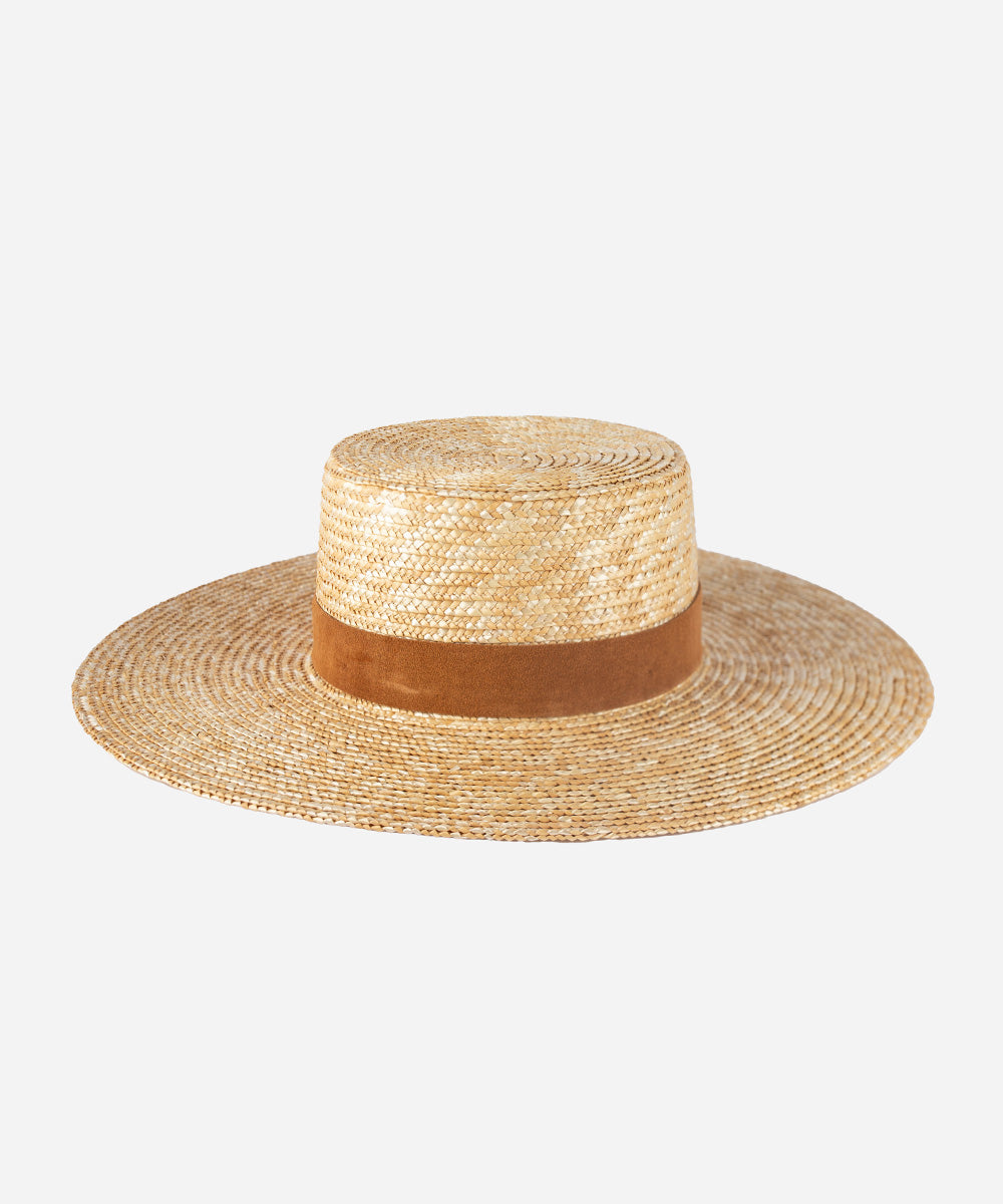 Gigi Pip straw hats for women - Capri Medium - boater crown with a medium flat brim featuring a metal and rope beaded band around the crown [natural]