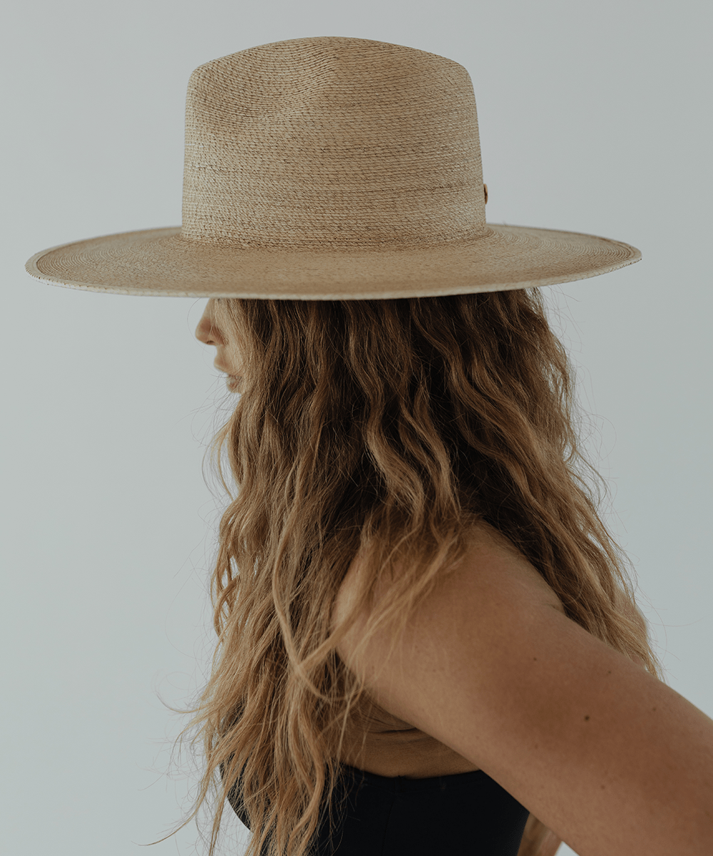 Gigi Pip straw hats for women - Cara Loren Straw Hat in natural toasted color, wide brim fedor with tightly woven Guatemalan palm [toasted]