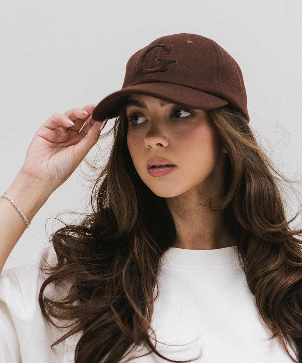 Gigi Pip ball caps for women - Carson Felt Ball Cap -  100% wool felt ball cap featuring a chenille patch G on the front + a semi-relaxed shape that's inspired by vintage dad caps [brown]