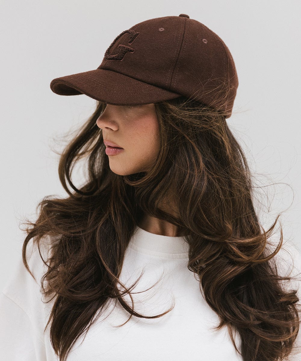 Gigi Pip ball caps for women - Carson Felt Ball Cap -  100% wool felt ball cap featuring a chenille patch G on the front + a semi-relaxed shape that's inspired by vintage dad caps [brown]