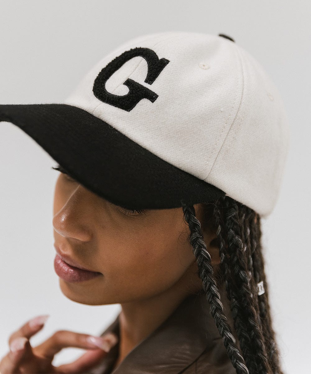 Gigi Pip ball caps for women - Carson Felt Ball Cap -  100% wool felt ball cap featuring a chenille patch G on the front + a semi-relaxed shape that's inspired by vintage dad caps [cream-black]