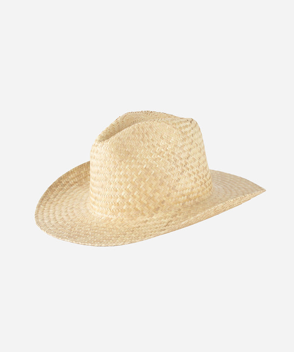 Gigi Pip straw hats for women - Codi Western - Mexican Palmilla Straw classic pinched fedora crown with a flexible wire western shaped brim, featuring a gold plated metal Gigi Pip pin on the back of the crown [natural]
