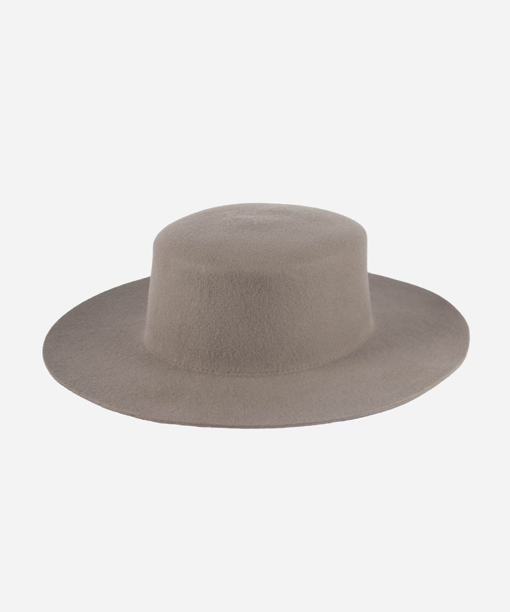 Gigi Pip felt hats for women - Dahlia Boater - boater-style crown with a stiff, wide flat brim [light grey]