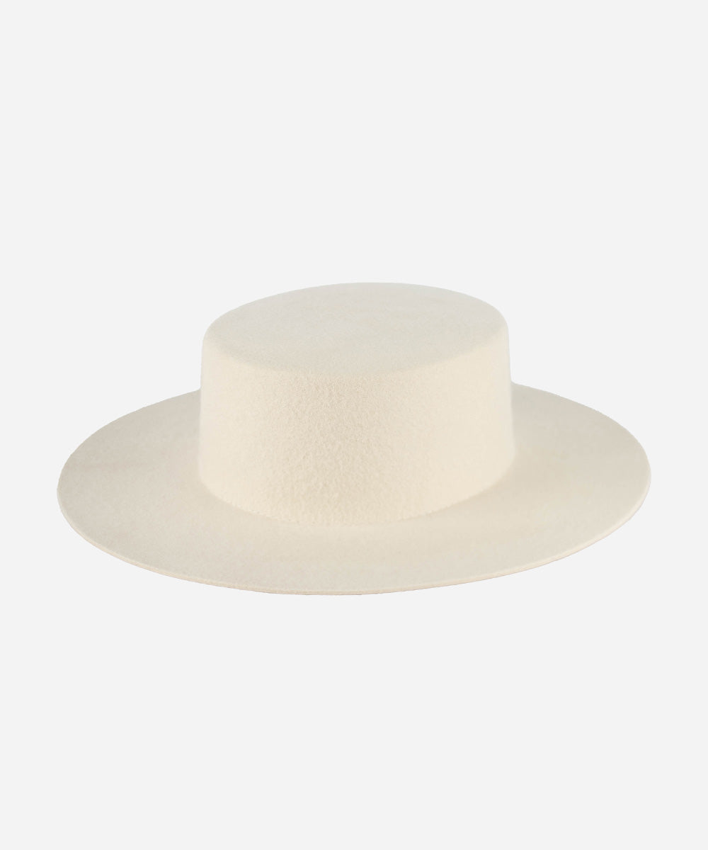 Gigi Pip felt hats for women - Dahlia Boater - boater-style crown with a stiff, wide flat brim [off white]