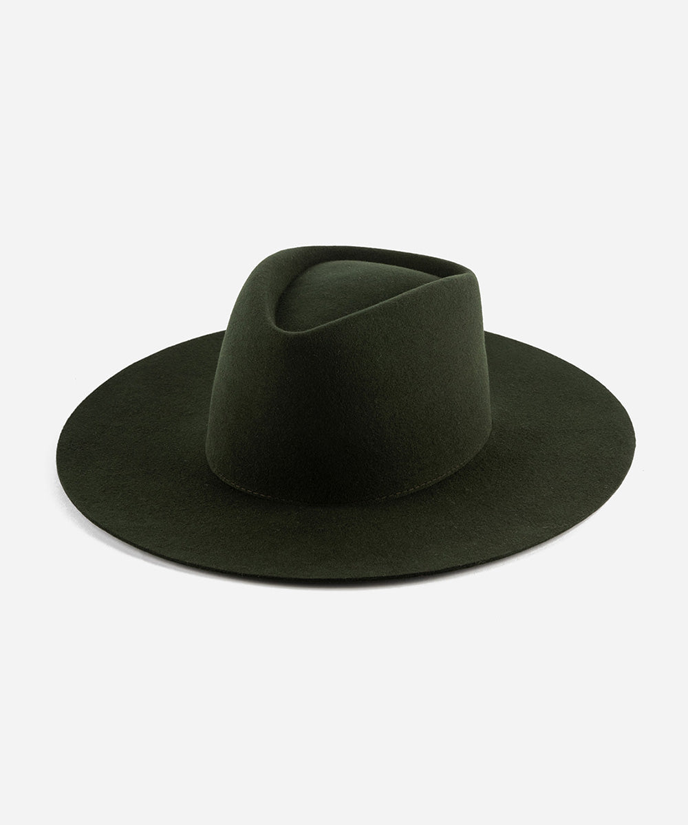 Gigi Pip felt hats for women - Dakota Triangle Crown - stiff, flat wide brim with a triangle crown [dark green]