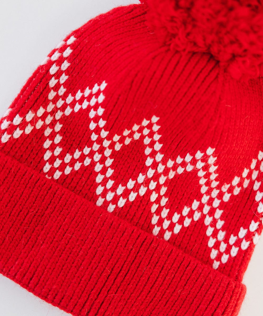 GIgi Pip beanies for women - Elio Pom Beanie - a retro inspired classic knit pom beanie featuring a retro diamond pattern [ruby red]