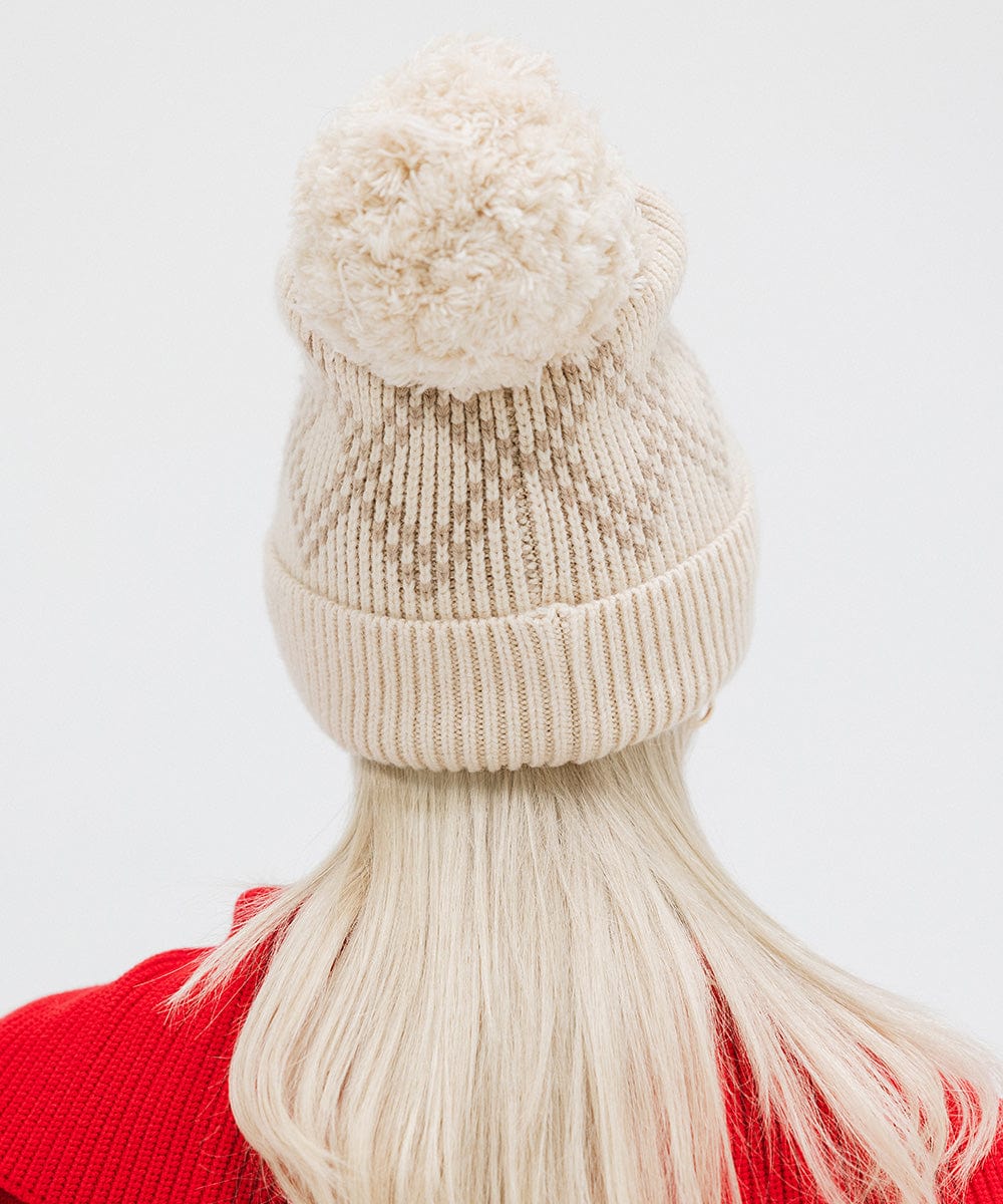 GIgi Pip beanies for women - Elio Pom Beanie - a retro inspired classic knit pom beanie featuring a retro diamond pattern [cream]