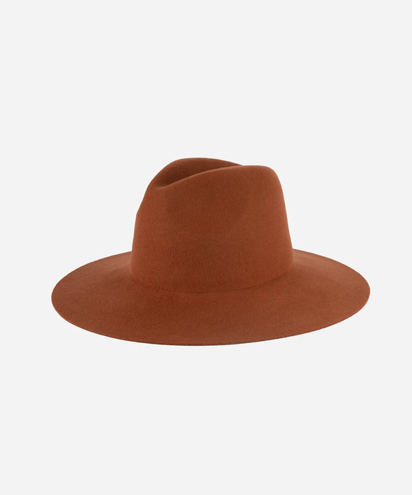 Gigi Pip felt hats for women - Emma Wide Brim Fedora - classic fedora crown with a stiff, a-line brim [terracotta]